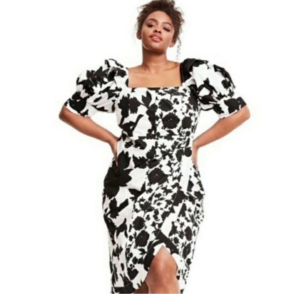 Target X CJR 16 balloon sleeve midi floral print dress faux wrap fitted NWT glam